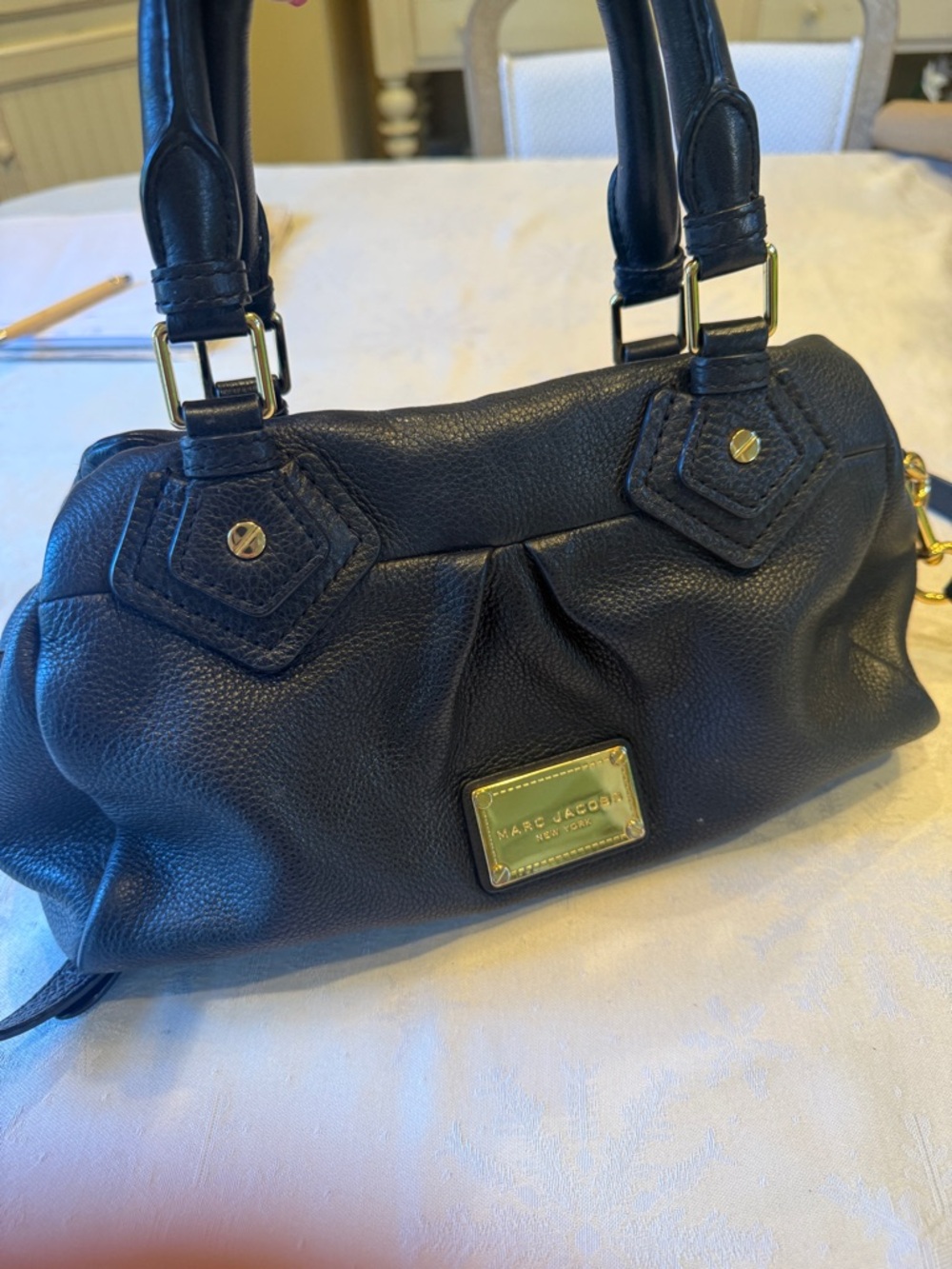 Marc By Marc Jacobs Black Leather Shoulder Bag with Gold Plaque